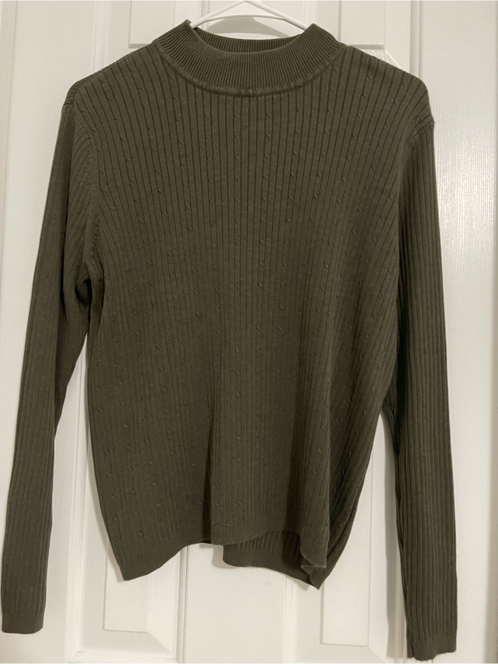 Laura Scott Olive Ribbed Mock Neck Sweater